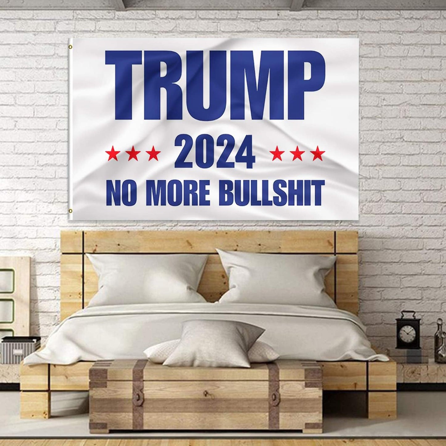 Trump Flag White Donald Trump Flags Support for President 2024 Banner-No More Bullshit 3 x 5 feet with Two Brass Grommets
