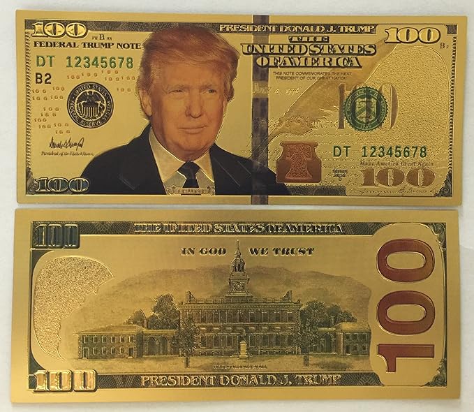 Authentic $100 President Donald Trump Authentic 24kt Gold Plated Commemorative Bank Note Collectors Item by Aizics Mint