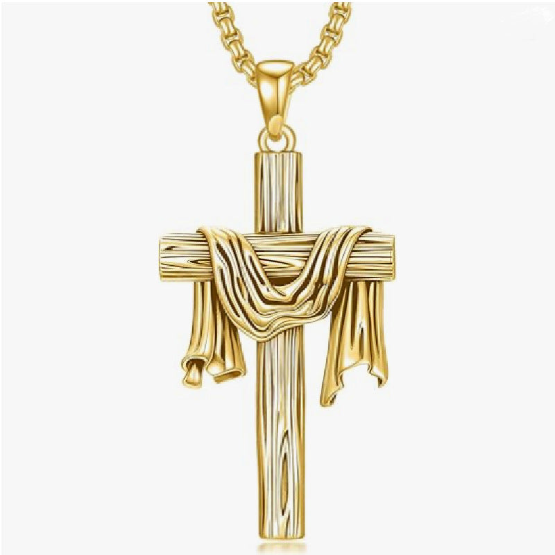 Gold Resurrection Draped Cross Pendant Necklace
