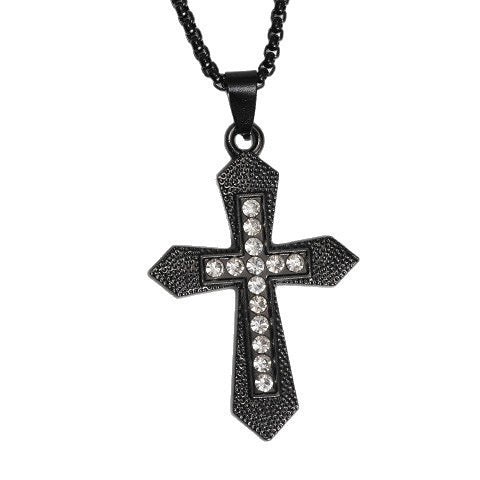 Black Crystal Cross Pendant Necklace