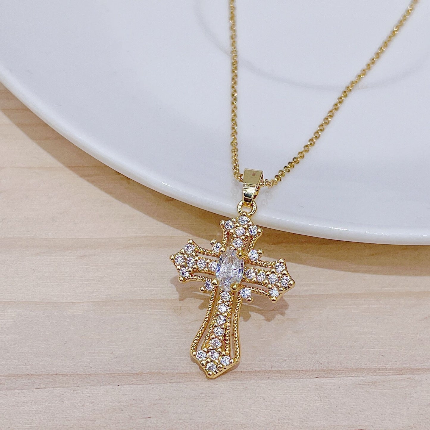Gold Faith Cross Pendant Necklace