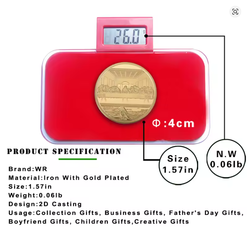 (Buy 5) The Last Supper Golden Plated Commemorative Coin