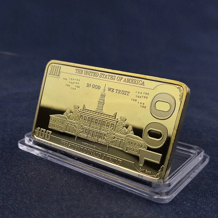 Trump 100 US Dollar Gold Bar Collectible Replicas Coin Cryptocurrency Souvenir Gifts