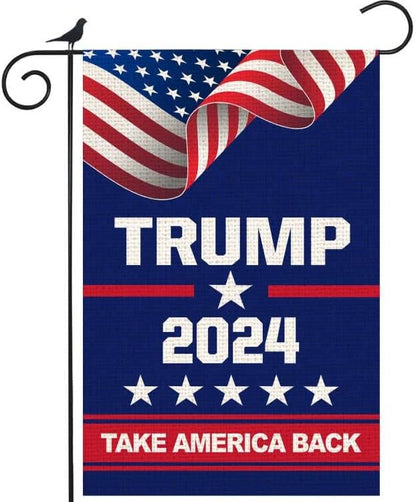 ANOER Donald Trump 2024 Take America Back Decorative Garden Flag Double Sided 12 x 18 Inch Outside Yard Lawn Decor