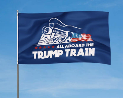 Trump Flag Train Donald Trump Flags Support for President 2024 Banner - All Aboard The Trump Train 3 x 5 feet with Two Brass Grommets