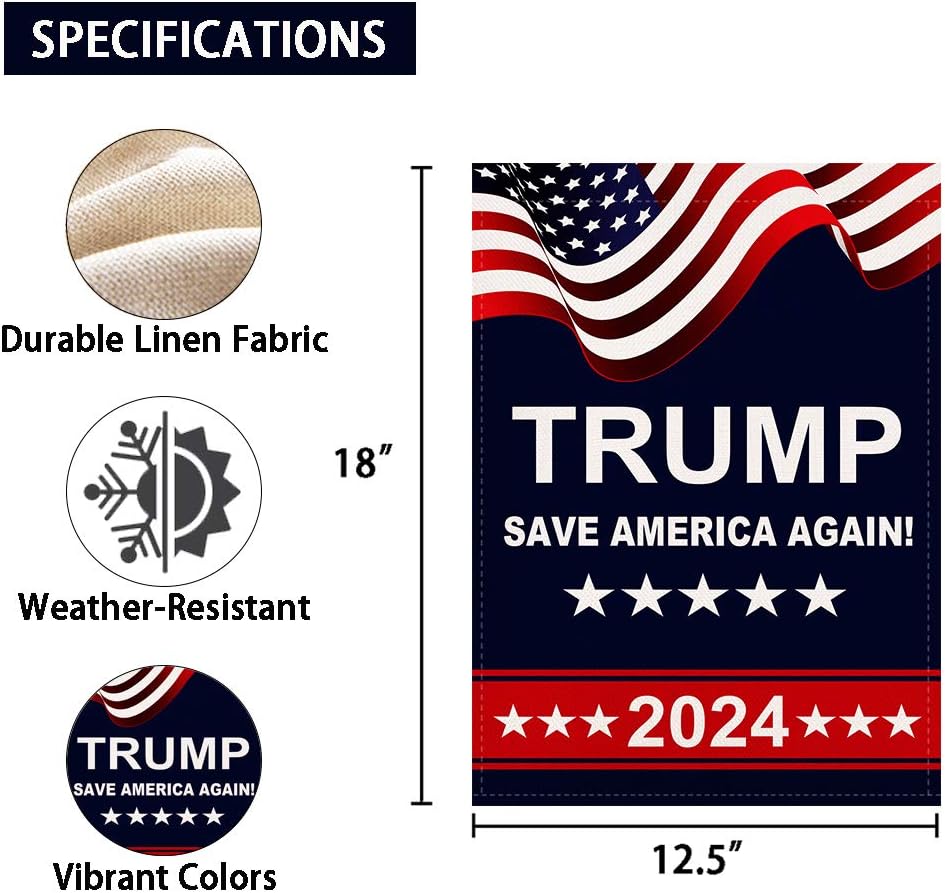 Trump 2024 Garden Flag Save America Again Vertical Double Sided 12.5x18 Inch Burlap Rustic Farmhouse Yard Outdoor Flag Décor