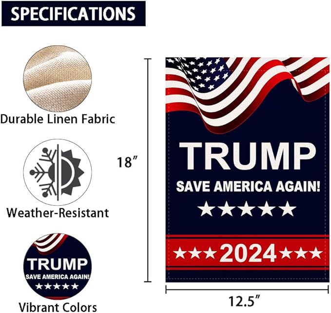 Trump 2024 Garden Flag Save America Again Vertical Double Sided 12.5x18 Inch Burlap Rustic Farmhouse Yard Outdoor Flag Décor