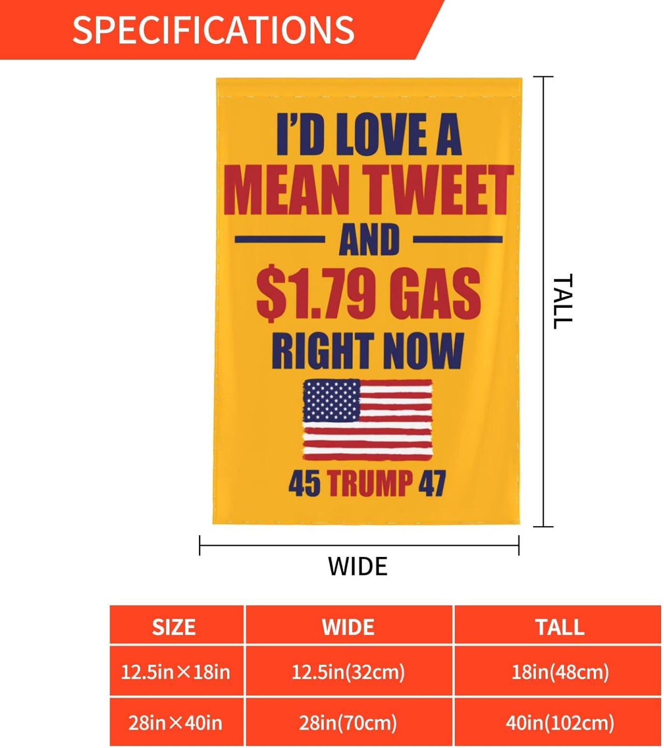 12x18 In I'd Love A Mean Tweet And 1.79 Gas Garden Flag Double Sided Pro Trump 2024 Yard Flag America 2024 President House Flag No Flagstand