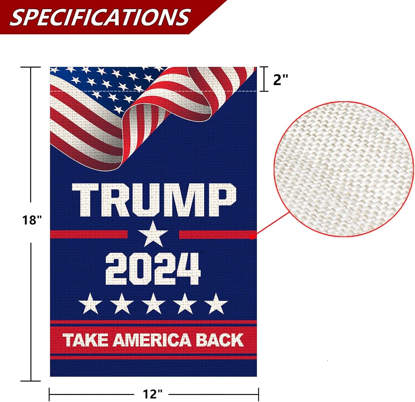 ANOER Donald Trump 2024 Take America Back Decorative Garden Flag Double Sided 12 x 18 Inch Outside Yard Lawn Decor