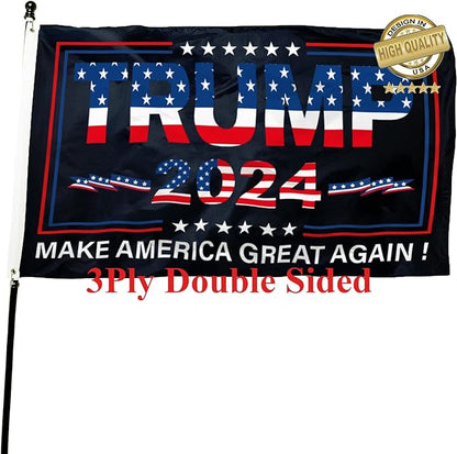 CiniQy Trump 2024 Flag - Make America Great Again - Double Sided 3Ply 200D Donald Trump for President 2024 Flag,3x5 FT Outdoor Indoor Banner with Two Brass Grommets Vivid Color and Fade Proof