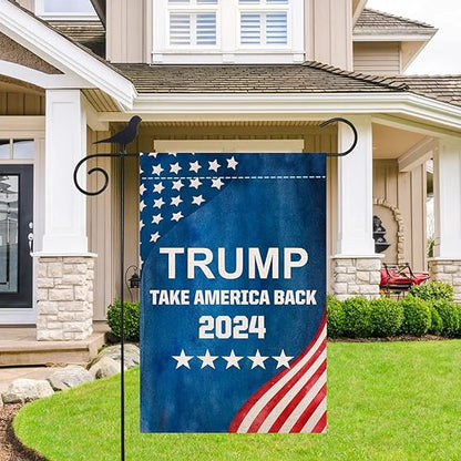 Shmbada Donald Trump 2024 Take America Back Double Sided Garden Flag Burlap Vertical Patriotic Yard Lawn Outdoor Decorative Small Flags, 12.5 x 18.5 Inch