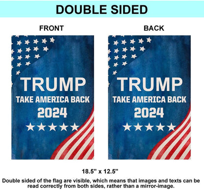 Shmbada Donald Trump 2024 Take America Back Double Sided Garden Flag Burlap Vertical Patriotic Yard Lawn Outdoor Decorative Small Flags, 12.5 x 18.5 Inch