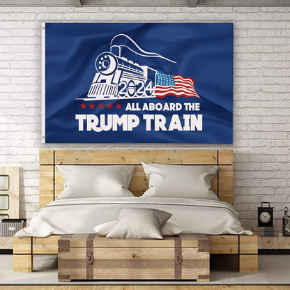 Trump Flag Train Donald Trump Flags Support for President 2024 Banner - All Aboard The Trump Train 3 x 5 feet with Two Brass Grommets