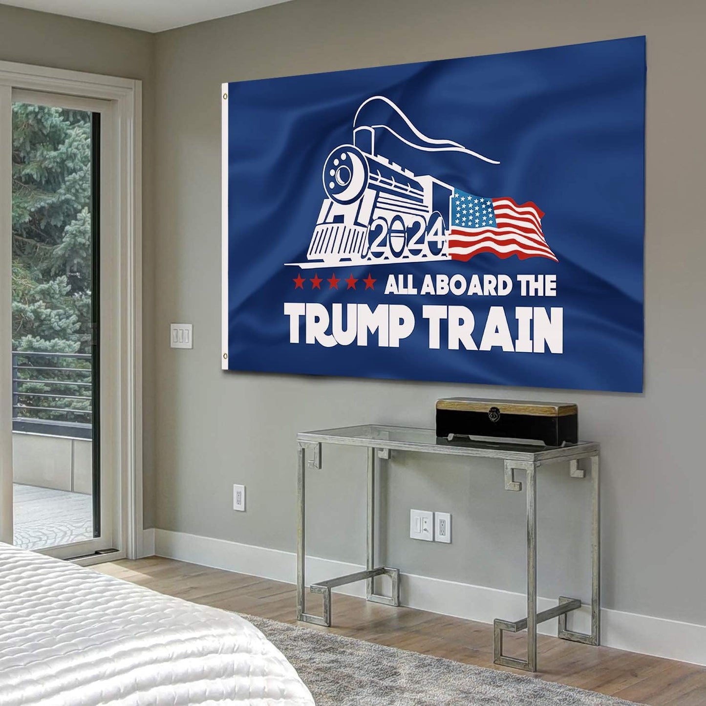 Trump Flag Train Donald Trump Flags Support for President 2024 Banner - All Aboard The Trump Train 3 x 5 feet with Two Brass Grommets