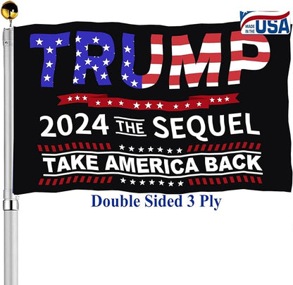 Trump 2024 Flag Sequel Take America Back 3x5 Outdoor Double Sided- Trump Flags 3 Ply Heavy Duty with 2 Brass Grommets for Outside Oudoor