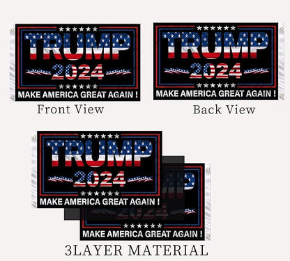 CiniQy Trump 2024 Flag - Make America Great Again - Double Sided 3Ply 200D Donald Trump for President 2024 Flag,3x5 FT Outdoor Indoor Banner with Two Brass Grommets Vivid Color and Fade Proof