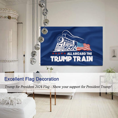 Trump Flag Train Donald Trump Flags Support for President 2024 Banner - All Aboard The Trump Train 3 x 5 feet with Two Brass Grommets