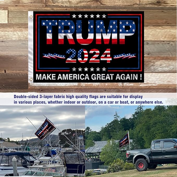 CiniQy Trump 2024 Flag - Make America Great Again - Double Sided 3Ply 200D Donald Trump for President 2024 Flag,3x5 FT Outdoor Indoor Banner with Two Brass Grommets Vivid Color and Fade Proof