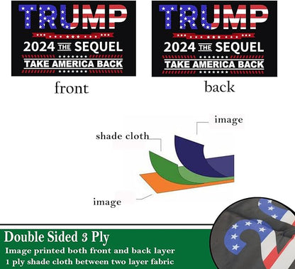 Trump 2024 Flag Sequel Take America Back 3x5 Outdoor Double Sided- Trump Flags 3 Ply Heavy Duty with 2 Brass Grommets for Outside Oudoor