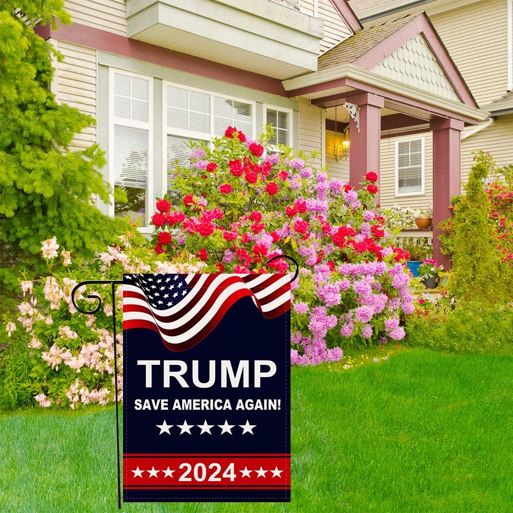 Trump 2024 Garden Flag Save America Again Vertical Double Sided 12.5x18 Inch Burlap Rustic Farmhouse Yard Outdoor Flag Décor