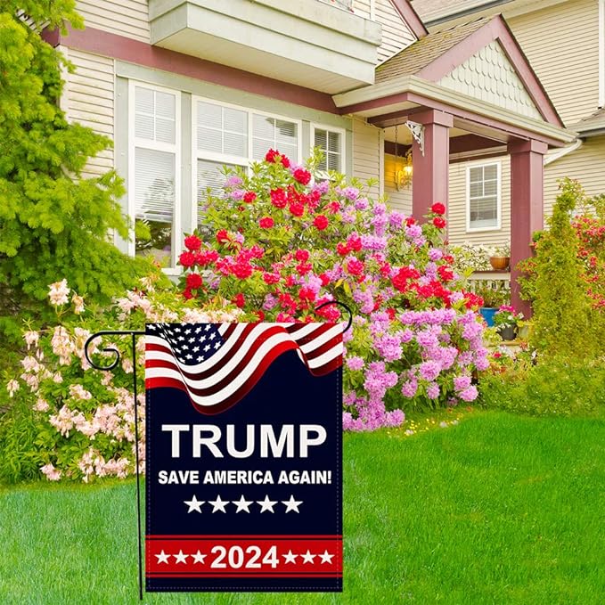 Trump 2024 Garden Flag Save America Again Vertical Double Sided 12.5x18 Inch Burlap Rustic Farmhouse Yard Outdoor Flag Décor