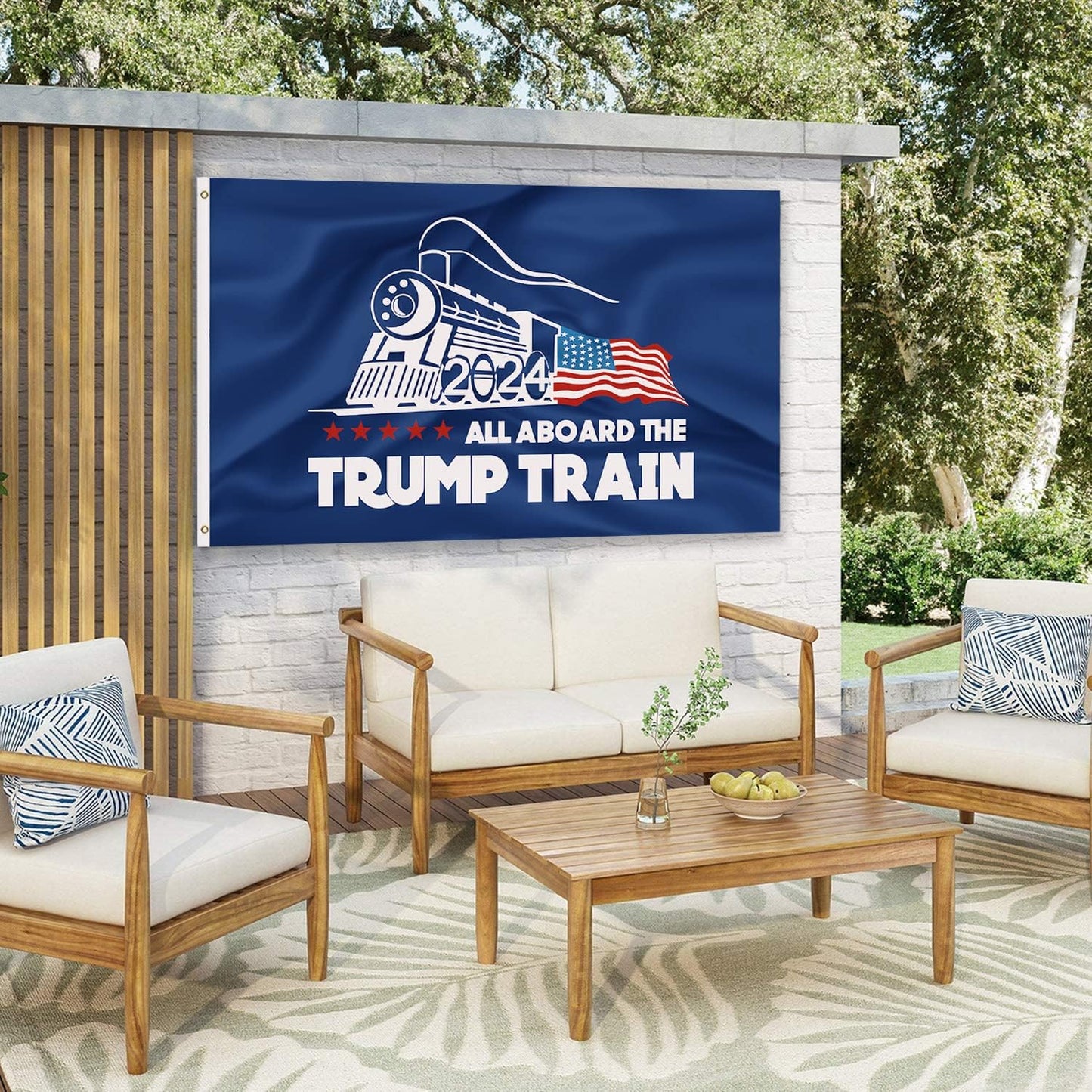 Trump Flag Train Donald Trump Flags Support for President 2024 Banner - All Aboard The Trump Train 3 x 5 feet with Two Brass Grommets