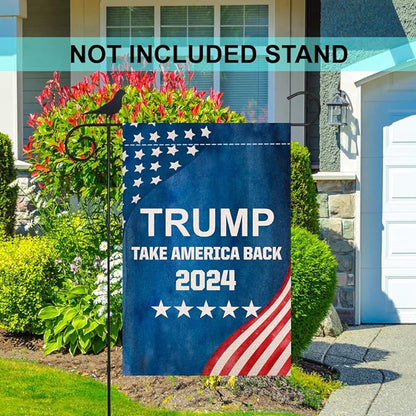 Shmbada Donald Trump 2024 Take America Back Double Sided Garden Flag Burlap Vertical Patriotic Yard Lawn Outdoor Decorative Small Flags, 12.5 x 18.5 Inch