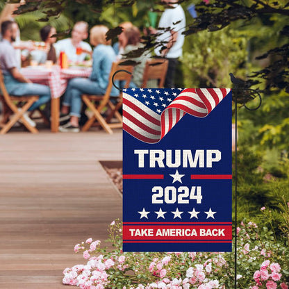 ANOER Donald Trump 2024 Take America Back Decorative Garden Flag Double Sided 12 x 18 Inch Outside Yard Lawn Decor