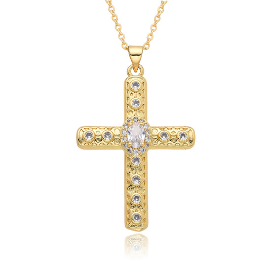Gold Crystal Cross Pendant Necklace