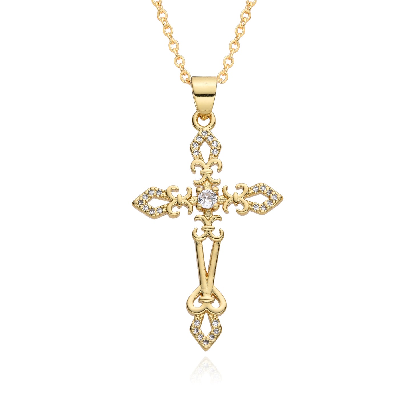 Gold Crystal Cross Pendant Necklace Collection