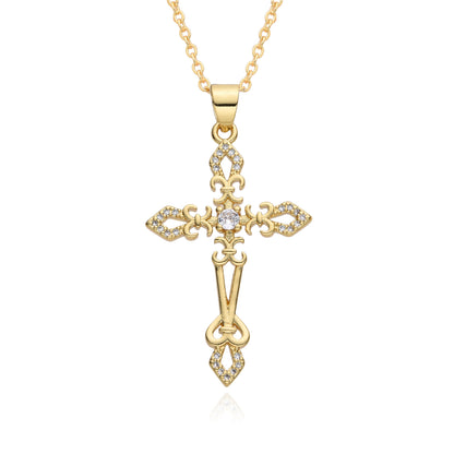 Gold Crystal Cross Pendant Necklace Collection