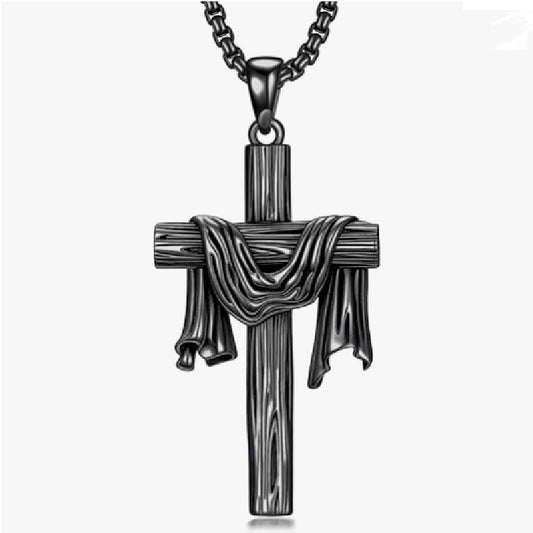 Black Resurrection Draped Cross Pendant Necklace