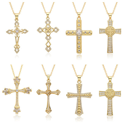 Gold Crystal Cross Pendant Necklace Collection