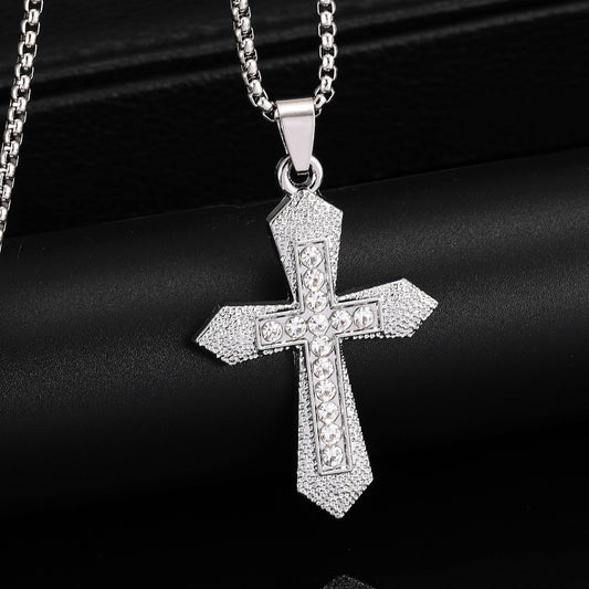 White Crystal Cross Pendant Necklace